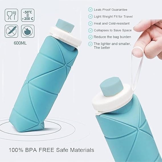 Travel Pro Combo: Foldable Silicone Water Bottle (600ml) + USB Juicer Cup Blender (420ml) – Stay Hydrated & Fresh On-the-Go!"