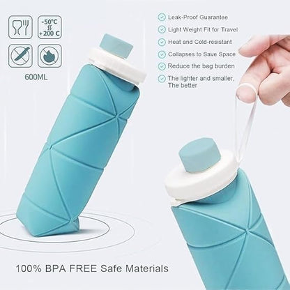 Travel Pro Combo: Foldable Silicone Water Bottle (600ml) + USB Juicer Cup Blender (420ml) – Stay Hydrated & Fresh On-the-Go!"