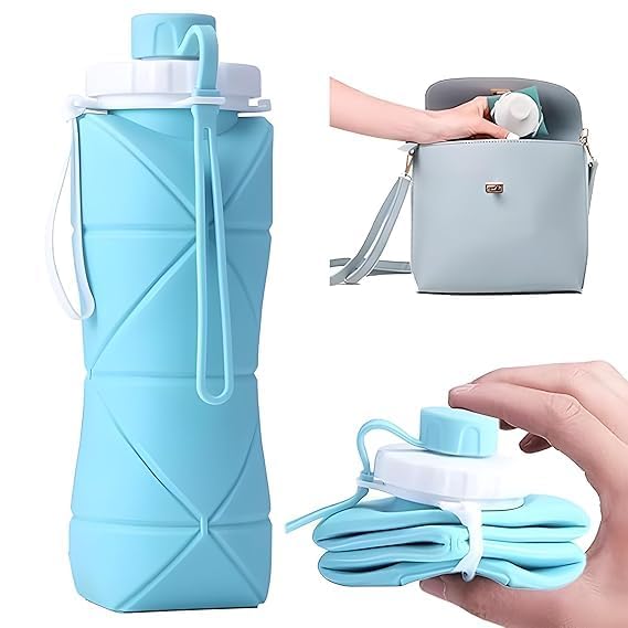 Travel Pro Combo: Foldable Silicone Water Bottle (600ml) + USB Juicer Cup Blender (420ml) – Stay Hydrated & Fresh On-the-Go!"
