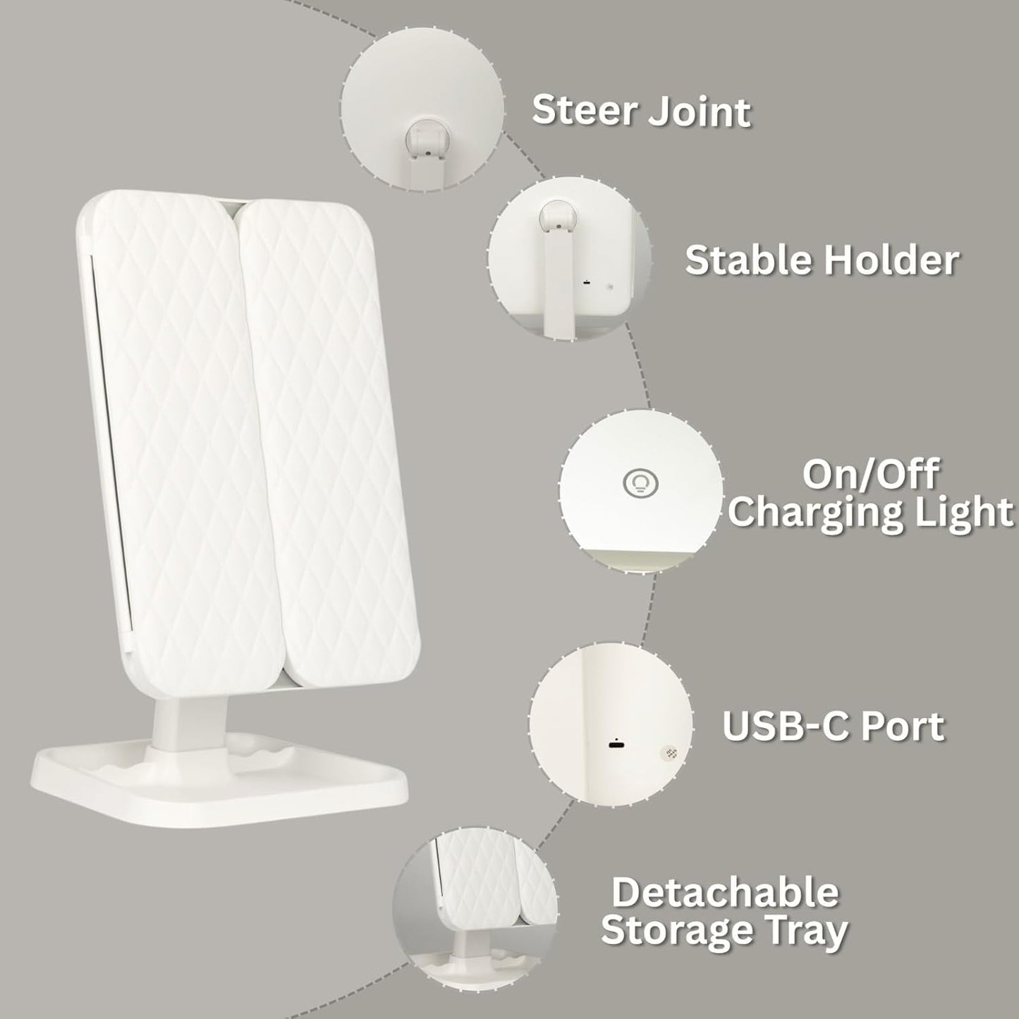 Twelve13™ Tri-Fold LED Makeup Mirror with 3 Light Modes & Magnification – Portable Vanity Glow Mirror