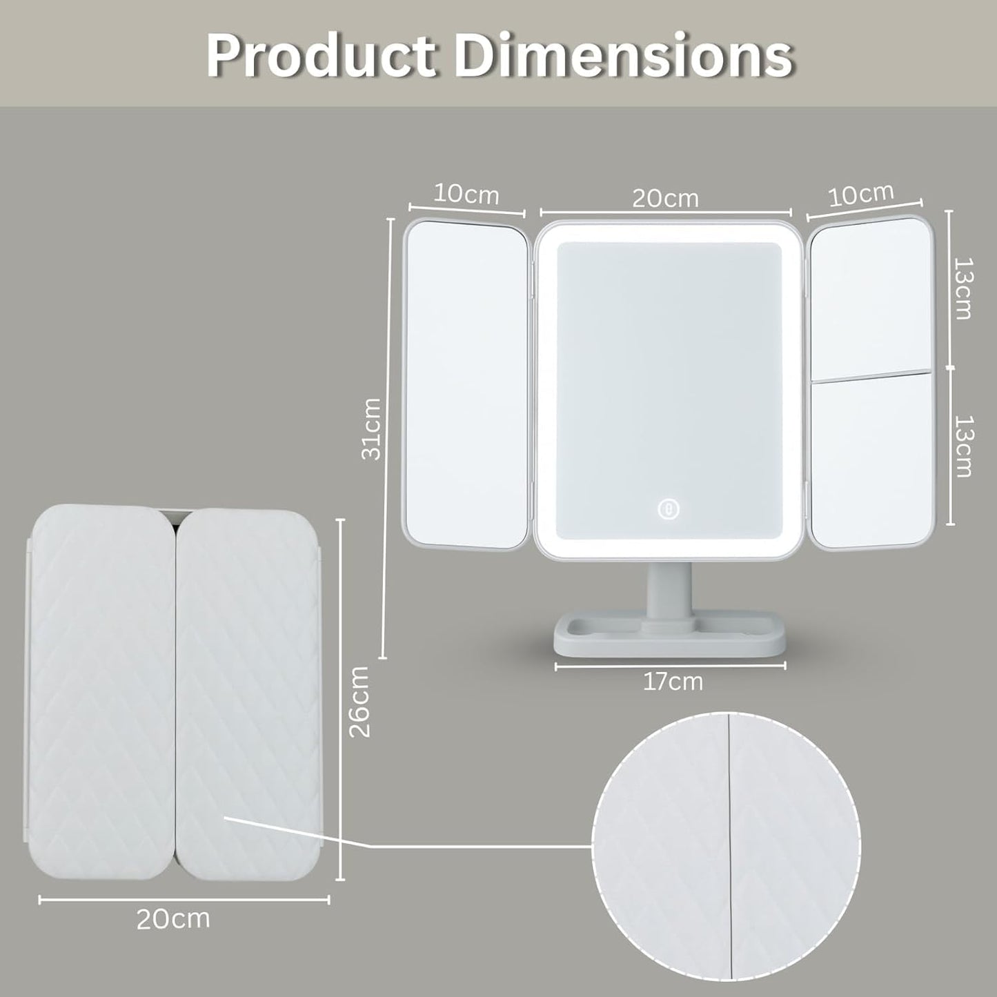 Twelve13™ Tri-Fold LED Makeup Mirror with 3 Light Modes & Magnification – Portable Vanity Glow Mirror