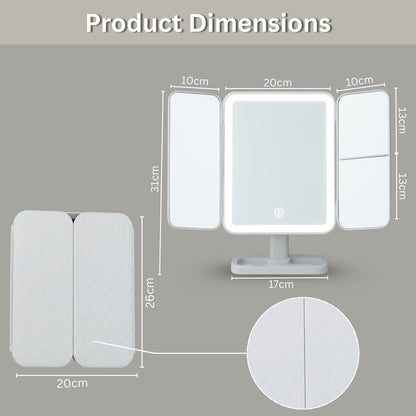 Twelve13™ Tri-Fold LED Makeup Mirror with 3 Light Modes & Magnification – Portable Vanity Glow Mirror