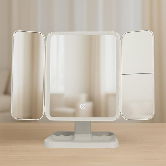 Twelve13™ Tri-Fold LED Makeup Mirror with 3 Light Modes & Magnification – Portable Vanity Glow Mirror