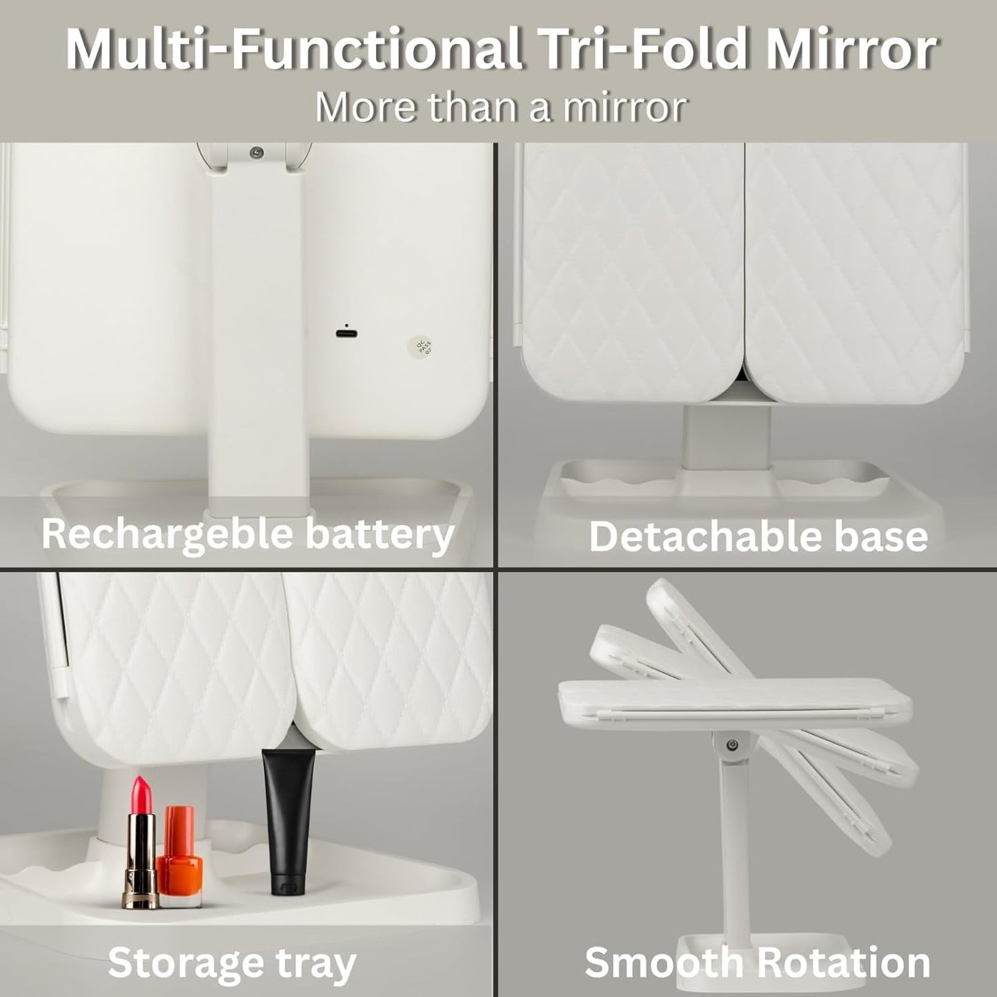 Twelve13™ Tri-Fold LED Makeup Mirror with 3 Light Modes & Magnification – Portable Vanity Glow Mirror