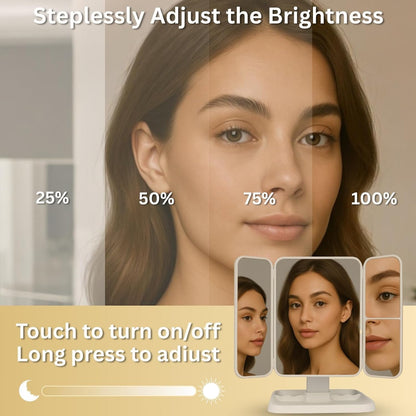 Twelve13™ Tri-Fold LED Makeup Mirror with 3 Light Modes & Magnification – Portable Vanity Glow Mirror