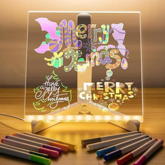 GlowNote™ 3D LED Acrylic Message Pad – With 12 Neon Pens